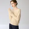 Suéter de Cachemira 100% Pura Baicai Velvet Estilo Nuevo Primera Línea Listo para Usar Cuello en V Tejido Casual Versátil Hueco Manga Larga