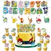 Conjunto de Festa de Aniversário do Pokemon Pikachu, Faixa do Pokemon, Pratos de Papel, Toppers para Cupcakes, Decorações de Toalha de Mesa