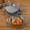 Plato Cuadrado Retro de Acero Inoxidable Plato Creativo de Dos Orejas para Snacks Estilo Industrial Antiguo Plato para Pollo Frito y Papas Fritas Plato Plano Plato de Cena