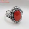 Anillo de plata de ley S925 ámbar ámbar sangre fideos de huevo anillo retro simple incrustado dedo índice anillo vivo Joyería al por mayor