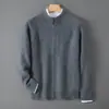 Cárdigan de Lana para Hombre Cuello Redondo Medio Alto Cremallera Tejido Grueso Suéter Casual de Negocios Holgado Abrigo de Lana Superior