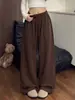 Calça de moletom estilo americano com cordão para mulheres, nova coleção outono 2026, corte solto e relaxado, cintura alta, com caimento que valoriza, calça pantalona cor de café