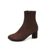 Botines elásticos de gamuza para mujer, botines ajustados para otoño e invierno, punta redonda, cremallera lateral, tacón medio grueso, botines elásticos para mujer, talla 42 botas de talla grande