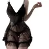 Lencería talla grande Su Xing, vestido de hada sexy, camisola de encaje sin hombros para dormir, ropa de dormir pura y seductora con escote en V profundo, transparente y seductora