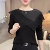 Camiseta de Manga Larga Patchwork de Encaje Versátil de Moda a la Moda Personalizada 2026 Otoño Nuevo Cuello Redondo Holgada Pura