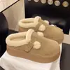 Sapatos Birkenstock Fofos Femininos 2026 Novo Outono/Inverno Slip-on Plus Veludo Aquecimento Sapatos Birkenstock Bico Fechado Meio Chinelos Femininos Sapatos de Algodão
