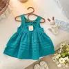 Hola, nuevo y elegante vestido chaleco sin mangas para niñas, nuevo vestido de verano tipo pastel con cuello de muñeca, vestido de princesa en verde