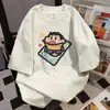Camiseta Casual de Manga Curta com Estampa de Letras de Desenho Estilo Retro Americano Nicho para Mulheres Verão Solta Gola Redonda