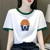 Camiseta de Manga Corta con Bloques de Color para Mujer de Comercio Exterior Transfronterizo, Nuevo Estilo de Verano, Corte Holgado, Top Corto