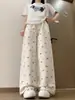 Calça Reta com Estampa de Desenho Animado Fofo para Mulheres, Primavera e Verão, Cintura Alta, Caimento Solto Preguiçoso, Emagrecedor, Comprimento Total, Calça Casual