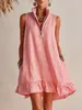 Vestido casual de verano sin mangas con media cremallera, volantes, suelto, nueva moda cruzada de Amazon para mujer