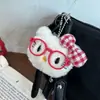 Óculos Vermelhos Retro Y2K Gatinho Xadrez Laço Boneca de Pelúcia Super Fofa Pingente Pingente de Bolsa para Melhor Amiga