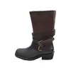Botas de couro legítimo bicolores de cano médio para mulheres, novo estilo outono, couro bovino de duas camadas, bico redondo, botas de salto médio grosso, botas individuais femininas, botas Martin