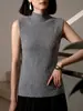 Elegante chaleco de punto sin mangas de cuello semi-alto versátil para mujer, texturizado y elegante, adecuado para usar en capas, top interior talla grande