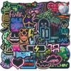 50 pegatinas de graffiti para maleta de trolley de colores neón, pegatinas para refrigerador, coche eléctrico, película brillante de comercio exterior