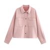 Roupas europeias e americanas transfronteiriças Nova moda Versátil Efeito de textura de camurça de três cores Bolso Decorativo Jaqueta de manga comprida