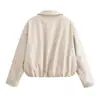Chaqueta de Pu con Diseño Plisado al por Mayor para Mujer de Amazon 2025 Otoño Estilo Europeo y Americano Cuello Solapa Manga Larga Chaqueta de Béisbol
