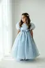 Venta al por mayor de vestidos formales para niños para exportación y ventas transfronterizas: Vestidos de princesa de cuello redondo y manga abullonada para niñas pequeñas, adecuados para fiestas, cumpleaños y actuaciones.