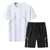 Traje deportivo Ropa de secado rápido de seda de hielo para hombre Camiseta de fitness Pantalones cortos de manga corta para correr Ropa de entrenamiento de bádminton de verano