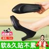 Cuero Genuino Suela Blanda, Zapatos de Trabajo con Plataforma Impermeables, Tacones Altos Negros, Zapatos de Etiqueta para Ropa de Trabajo de Azafata Profesional Femenina