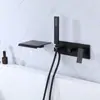 Torneira de banheira Amazon com bico cascata de alto fluxo e chuveiro de mão, torneira de banheira cascata de parede