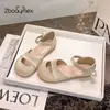 Sandálias com pérolas decoradas, head wrap, novo estilo de verão fada, sapatos de princesa, sapatos estilosos versáteis para meninas, recorte lateral