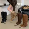 JIA MEI RUI 2026 Novas Botas de Salto Bloco Bico Fino Femininas de Cano Alto Salto Fino Botas Longas Marrons Botas Emagrecedoras Botas de Equitação