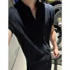 Cárdigan de punto para hombre de manga corta, estilo retro americano de dinero viejo, nuevo top casual texturizado de verano con cuello, moderno