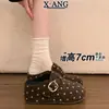 En stock~Suela de 7 cm de grosor que aumenta la altura de lana Birkenstock pantuflas estilo mujer 2026 otoño nuevos zapatos casuales perezosos de meter