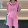 595# Terno esportivo casual da moda feminino 2023 Verão novo estilo coreano solto plus size feminino manga curta terno de duas peças