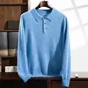 Camisa Base de Malha Masculina Gola Polo Cashmere 2026 Outono e Inverno Nova Cor Sólida Solta Suéter Casual para Negócios