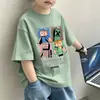 Camiseta de Manga Corta de Verano para Niños 2026 Modelo Nuevo, Estilo Delgado para Niños Mayores, Top Holgado para Niños con Estampado de Mecha, Camiseta de Moda