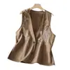 Foto Real de la Nueva Chaqueta Chaleco de Algodón y Lino con Bordado Pesado Vintage 2026, Chaleco Superior sin Mangas Bordado Elegante de Primavera y Verano