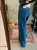 Jeans de Pierna Recta Estrecha de Tiro Alto para Mujer, Lavado Enzimático Azul Vintage, Pierna Ancha, Bordado de Letras con Diseño, Estilo Coreano Adelgazante