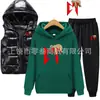 Comércio Exterior Outono e Inverno Conjunto de Três Peças de Moletom com Capuz, Calça de Moletom e Colete de Algodão Masculino e Feminino para Casais Roupa Casual com Forro de Lã