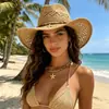 Sombrero de Sol de Paja Ancho con Diseño Hueco Estilo Vacacional para Protección Solar en la Playa, Venta al por Mayor Fabricante de Sombreros de Paja Panama