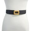Verão Novo Cinto Feminino Casual Decorativo Cintura Elástico Elástico Fivela Quadrada Bronze Couro Sintético Pequeno Selo de Cintura em Estoque