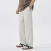 Calça casual masculina de seda gelada preta, elástica, secagem rápida, sensação refrescante, modelo novo de verão 2026, cintura elástica, calça reta folgada