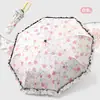 Guarda-chuva Feminino com Estampa Floral Fresca, Renda, Estilo Menina, Borracha Preta Protetora do Sol, com 70% de Desconto, Fechos de Argola Acionados Manualmente, Guarda-chuva para Mulheres, Estoque Pronto do Fabricante, Venda por Atacado