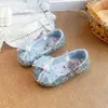 Zapatos de Princesa Plateados con Cristales para Niñas, Estilo Primavera y Otoño, Planos de Dibujos Animados con Lazo, Zapatos de Cuero de Suela Suave, Zapatos de Espectáculo para Niños