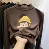 Roupa térmica infantil com forro de fleece, estilo outono e inverno, camiseta casual da moda de manga comprida com gola alta, perfeita para usar em camadas