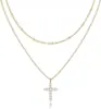 Collar Cruz Incrustada de Diamantes Transfronterizo, Cadena para Clavícula de Primera Comunión y Bautismo, Colgante de Oro de 14K, Collar Versátil al por Mayor