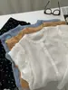 Exquisita camisa fina de ramio retro para mujer, estilo coreano suave, petite con cuello redondo, con mangas abullonadas pequeñas, camisa babydoll para verano
