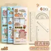 Adorable Set Kappibala Regla Premio Estudiante Papelería de Alto Valor Transportador Recto Multifuncional Set de Cuatro Piezas traje