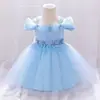 Vestido novo para meninas transfronteiriço, de tule fofo bordado, vestido de princesa, vestido de aniversário de bebê, peça única, entrega