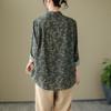 Camisa Retro Estampada de Algodón y Lino para Mujer, Top Artístico Holgado Casual de Manga Larga, Nuevo Estilo Primavera Verano 2024