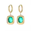 Pendientes de Moda Ins Influencer Estilo Nuevo Europeo y Americano Pendientes de Acero de Titanio 14K Color Dorado Color Acero Colgante Cuadrado Esmeralda Joyería para Mujer