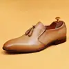 [Exclusivo VIP] Zapatos Populares para Hombre de Douyin Piel Genuina Punta Fina Formal de Negocios Mocasines Slip-On con Borla Británica