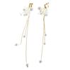 Aretes Coreanos de Hada Largos Blancos con Flores Borla Clip para la Oreja Aretes Accesorios para la Oreja de Boda