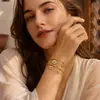 Pulsera con Etiqueta de Árbol de la Fortuna Hueso de Serpiente y Cuentas Redondas Acero Inoxidable 316 Chapado en Oro de 18K Accesorio Simple Versátil y con Atmósfera para Mujeres